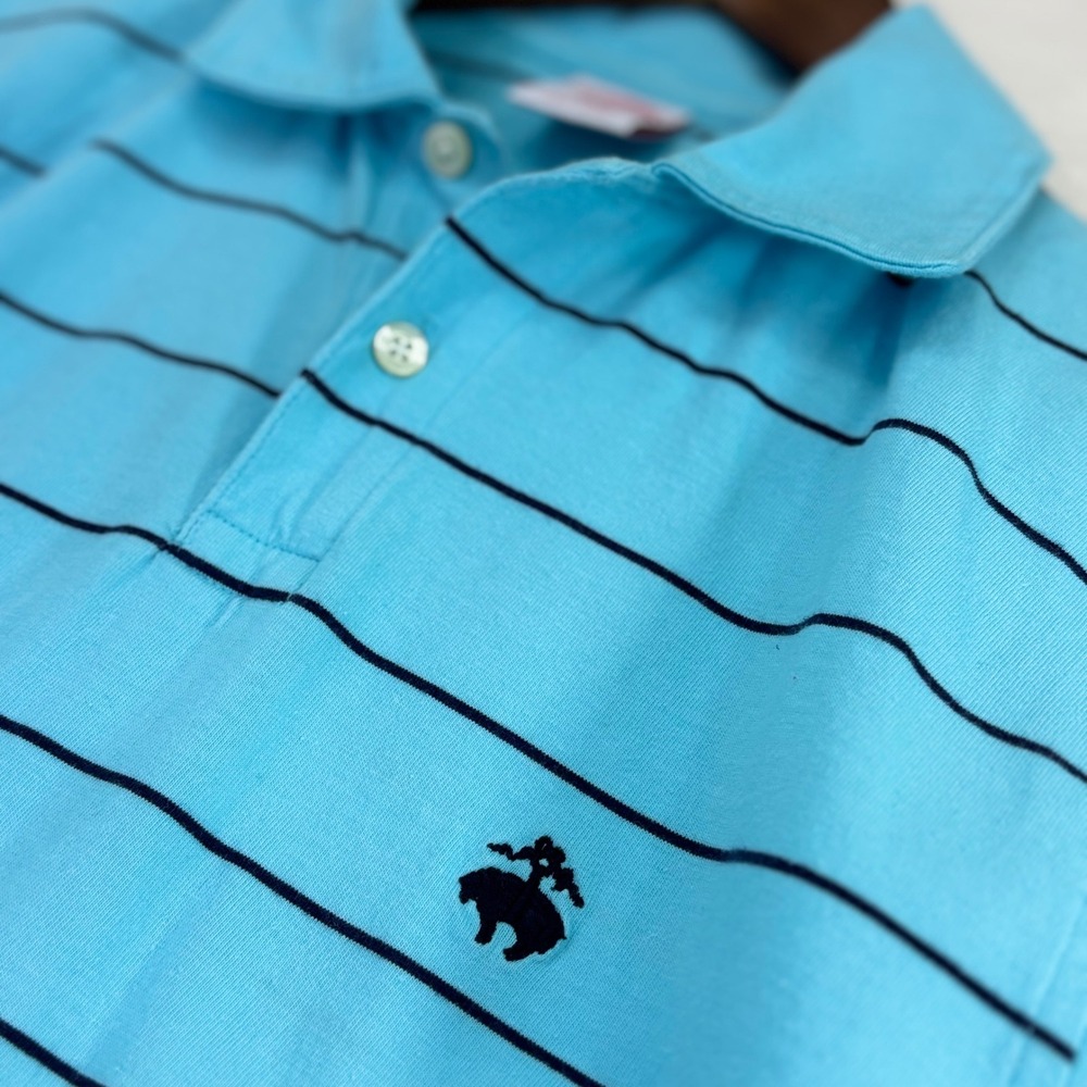 BROOKS BROTHERS 346 Mens Polo Golden Fleece Blue Stripe Cotton Shirt Short Sheep